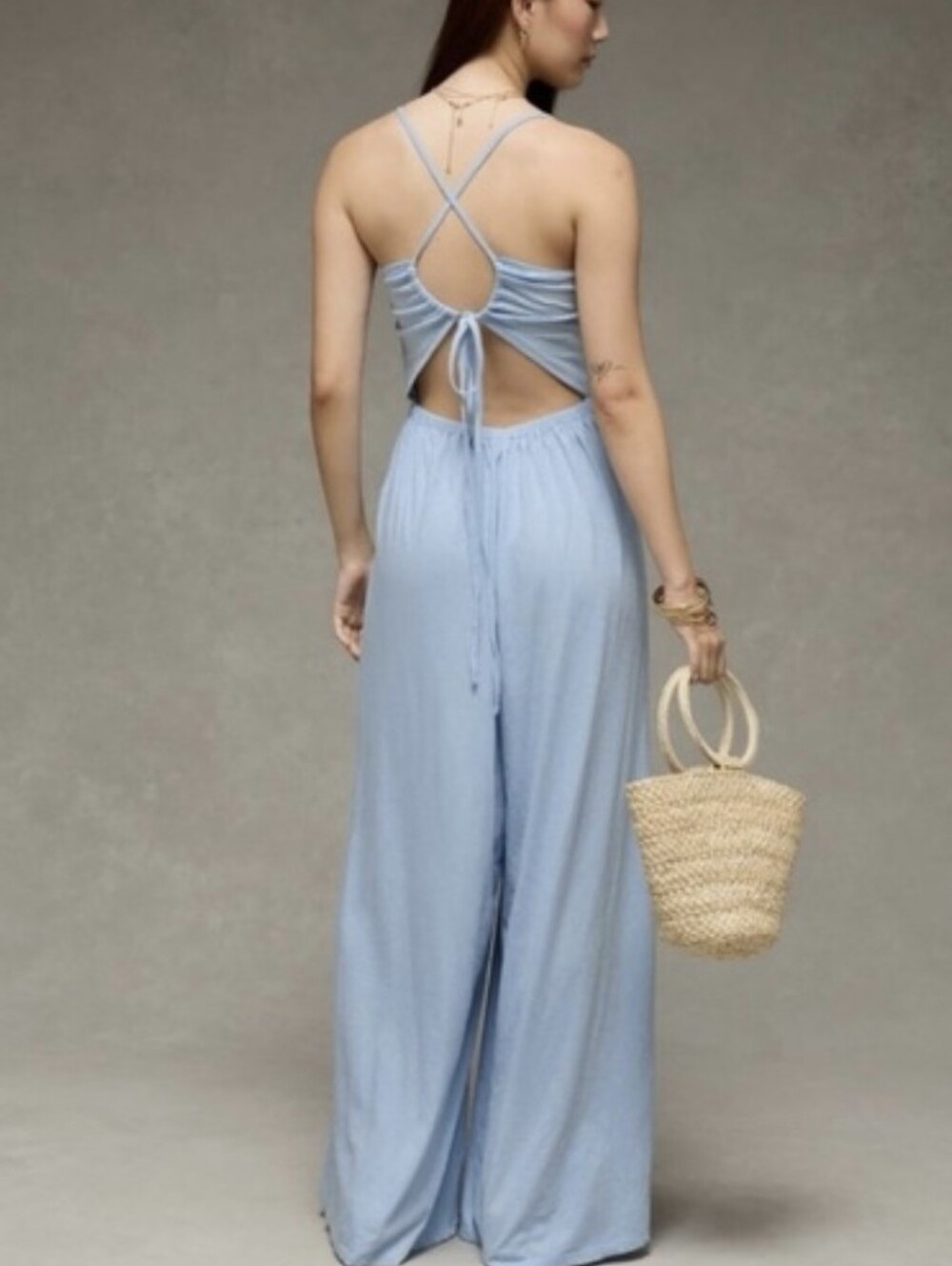 American Eagle Sunchaser Knit Babydoll Jumpsuit Blue Size Large NWT